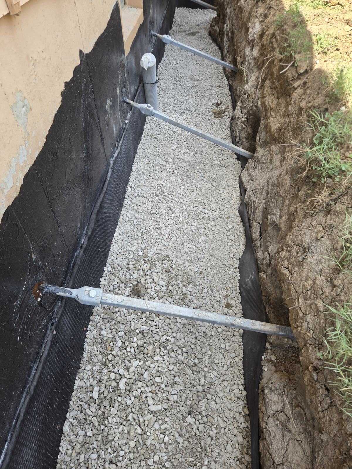 Exterior waterproofing with gravel backfill